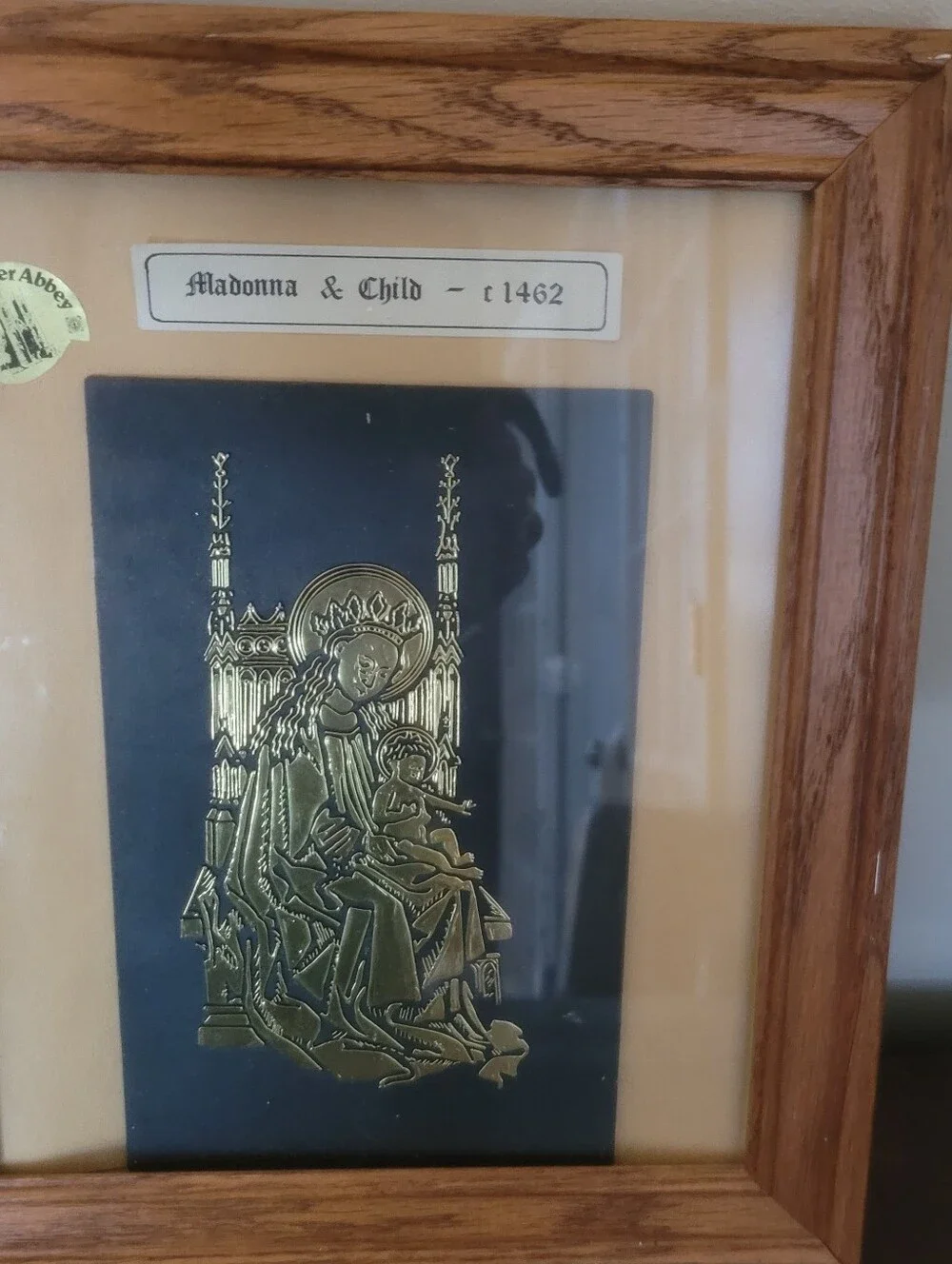Vintage Framed Westminster Abbey Brass Rubbing Art – Madonna & Child c.1462